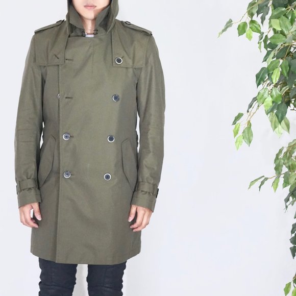 $1040 Hugo Boss Water Repellent Olive Trench Coat